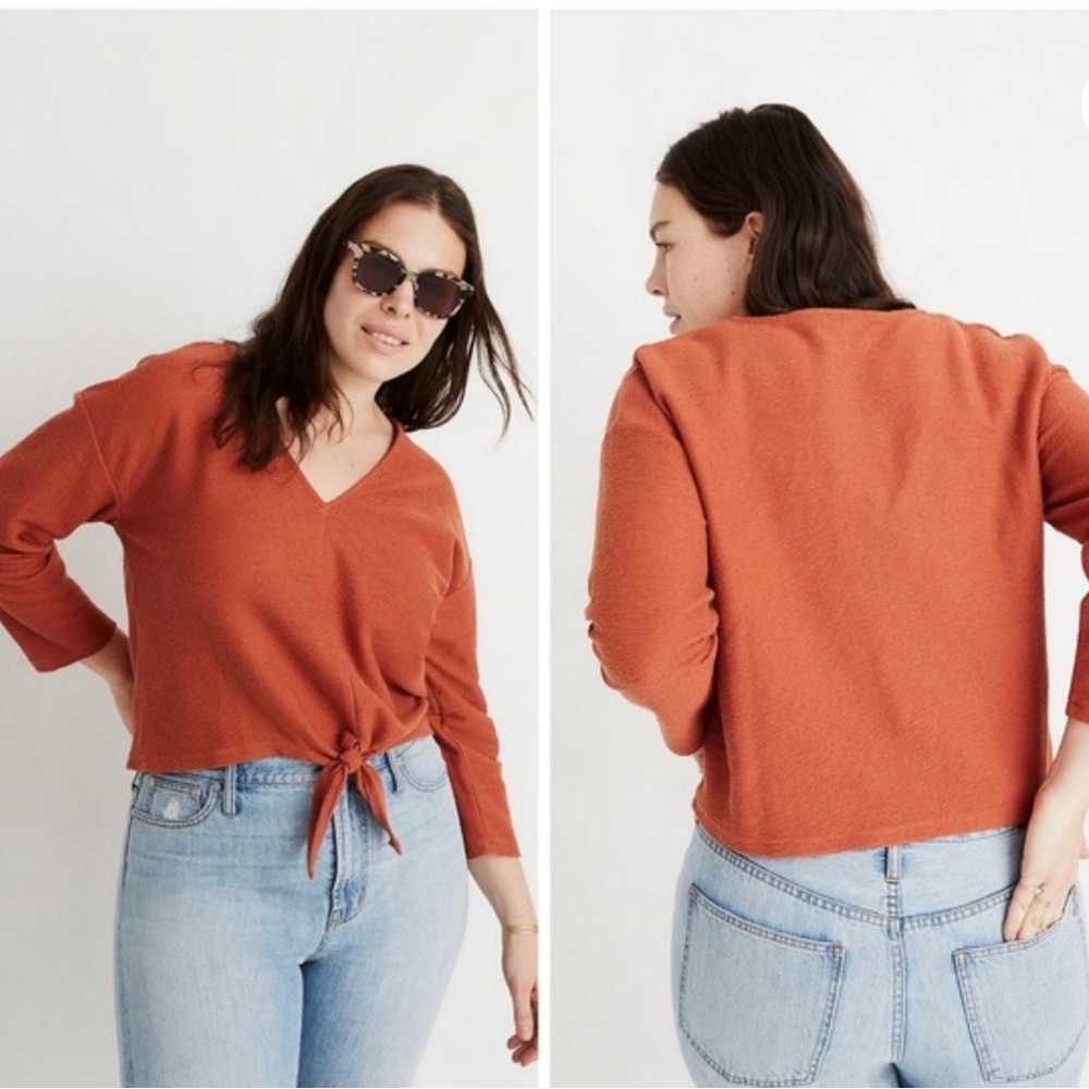 Madewell Texture & Thread Rust Ribbed Tie Front T… - image 6